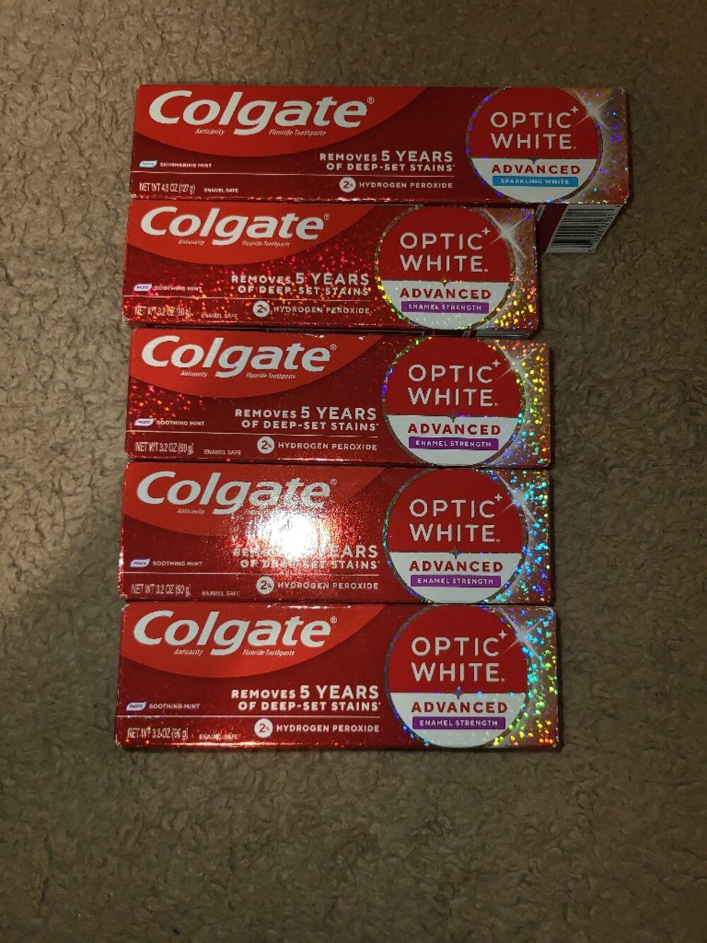 Colgate Optic White Toothpaste 5 Total New Unopened